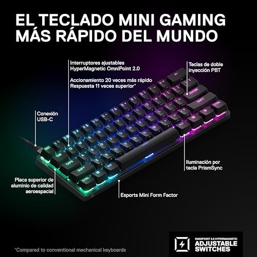 Image of SteelSeries Apex Pro Mini HyperMagnetic Gaming Keyboard - Adjustable Actuation - Compact 60% Form Factor - RGB - PBT Keycaps - USB-C