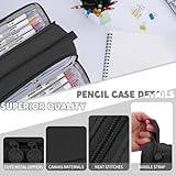 Howala Pencil Case Large Capacity Pencil Pouch for Girls Boys with 4 Compartments Multifunctional Pen Bag Stationery Organizer Office Makeup Bag Portable Pen Bag for Teenage Adult Women Men, Black - Image 3