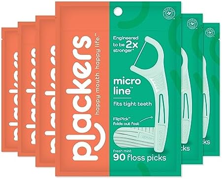 Plackers Micro Line Floss Picks, Fresh Mint, 90 Count, Pack of 6
