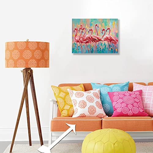 Yidepot Flamingo Bedroom Wall Decor Painting: A Flock Of Pink Flamingo Wall Art Canvas For Bathroom With Frame Ready To Hang (12"X16"X1 Panel) #TOP2