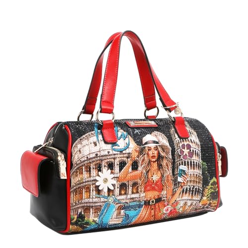 Nicole Lee Martha Travels Italy Wide Handbag, Vegan Leather, Rhinestone Embellished3