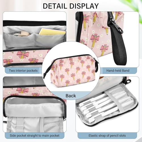 Image of Ribbon Bow Pen Pencil Case Pouch Big Capacity Pencil Bag Box Organizer Pen Case Pencil Pouch Aesthetic with Handle for Teen Girls Boy College Women School
