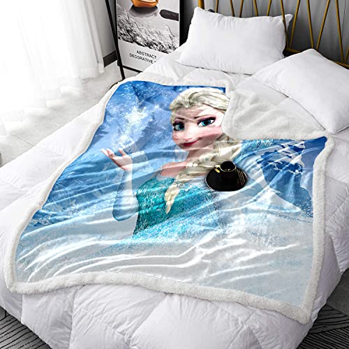 YLFC Couverture Princesse Frozen Elsa Imprimé Double Couverture Confort Doux Canapé Lit Flanelle Couverture Canapé Canapé Lit Enfants Ados Adultes Couverture Sherpa 80x120cm