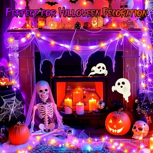 FairyGlim Halloween String Lights Plug in,33FT 100 LED String Lights with 8 Modes & Timer, Halloween Decorations for Party Carnival Supplies, Outdoor Indoor Yard Garden Decor, Purple & Orange - image 4