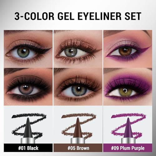 Set 3 Gel delineadores de ojos mate Noerrors Negro Marrón Ciruela miniatura 2