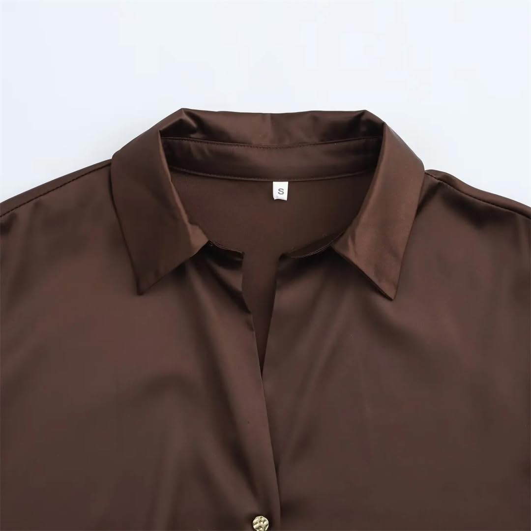 Hdhdeueh Camisas de color sólido con botones para mujer, holgadas, informales, de manga larga, para la oficina