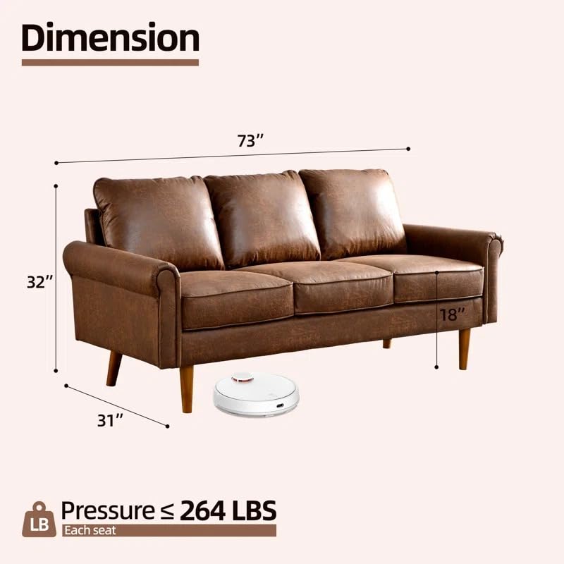 Image of LEGACY OF COMFORT Ainsley 73'' Faux Leather 3-Seat Sofa with Tufted Back Three Seater Sofa for Living Room Guest Room Hotels Office (Dark Brown)
