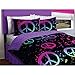 Girl Black Purple Pink Green Peace Sign Full Comforter Set (7pc Bed in a Bag)