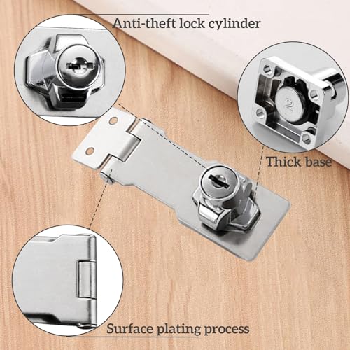 Image of Eagles Keyed Hasp Locks, 3 Inch, Silver, 2PCS Knob Locking Hasp Cabinets Hasp Locks Stainless Steel Hasp Lock Catch Latch Safety Lock Door Lock with Keys for Mailbox Drawer Closet