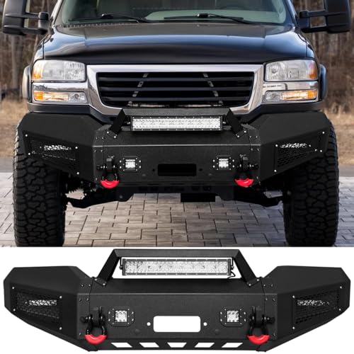 VIJAY Front Bumper Fits 2003-2006 GMC Sierra 1500/2500/3500 and 2007 GMC Sierra 1500/2500HD/3500HD Classic with Winch Plate and Lights