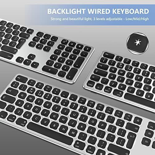 Seenda Wired Backlit Keyboard for Mac OS, Full-size Slim Keyboard with USB and Type C 2-in-1 Connector Compatible with Apple iMac, MacBook Pro/Air, Mac Pro, Mac Mini, UK Mac Layout - Black and Grey