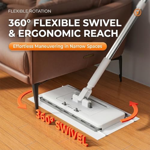 2-in-1 Snap Grip Mini Mop, Hands Free Multi Purpose Flat Mop Cloth Changing with 360° Rotating Head, Zero-Touch Portable for Wall Floor Tile Mirror, Universal Pad Compatibility with Swiffer Pads — view 6