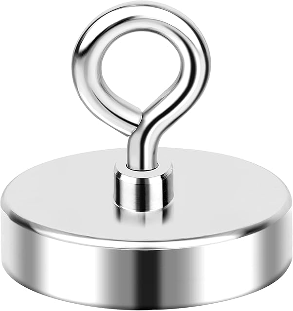 Fishing Magnets, 300 lb+ Pulling Force Strong Magnet Fishing, Neodymium Rare Earth Magnet with Lifting Eye-Bolt, Permanent lifting Magnet for Retrieving Items in Lake, Ocean, Lawn -2 inch Diameter