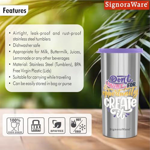 Image of SignoraWare Jumbo Stainless Steel Tumbler | Airtight & Leakproof | Durable & Eco-Friendly | Ideal for Office, Gym, Travel & Daily Use | Great for Outdoor Activities (500ml | Purple)