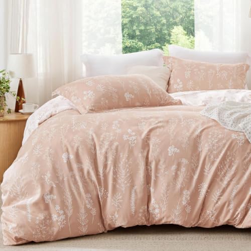 Image of Bedsure Twin /Twin XL Comforter Set - Blush Pink Bed Set, 2 Pieces Cute Floral Bedding, 1 Soft Reversible Botanical Flowers Comforter and 1 Pillow Sham