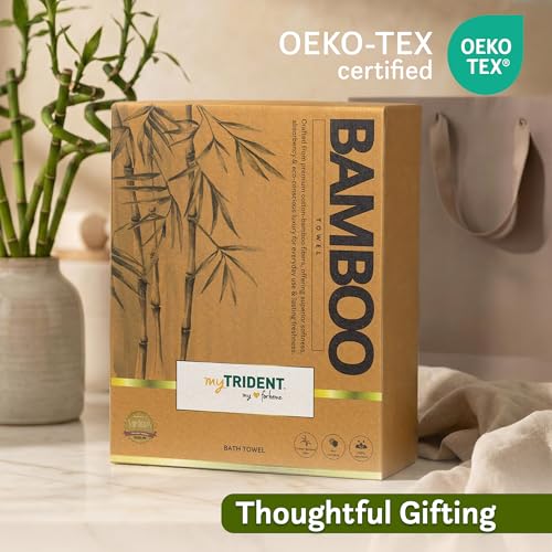 Image of MYTRIDENT Cotton Bamboo Towels for Bath Large Size | Soft & Absorbent | Anti-Microbial & Anti-Odour | 450 GSM | 1 Piece Bath Towel for Men /Women - Blue