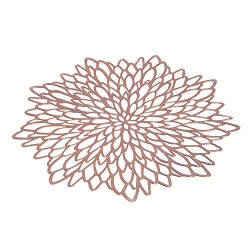 6 Pack Rose Gold Metallic Round Placemats Laminated Vinyl Leaf Dining Table Decorative by Snowkingdom