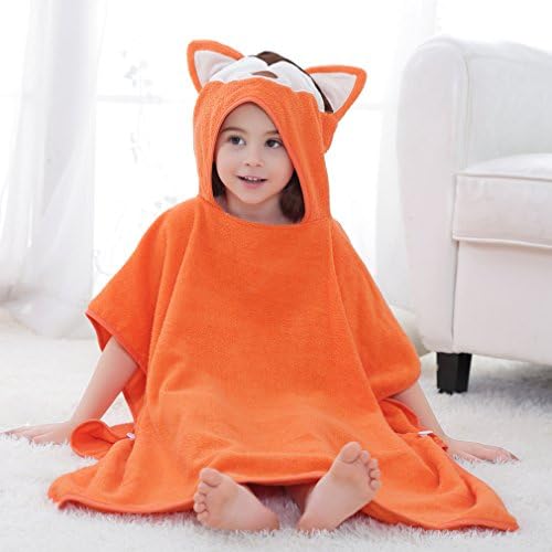 COOKY.D Unisex Baby Girls Boys Poncho Bath Towel Hooded Bath Robe for 0-6 Years Old, 70 x 70cm, Orange Fox