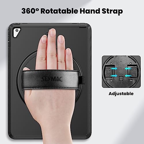 Ipad 5Th/6Th Generation Case Ipad 9.7 Case Seymac Full Protection Ipad Case With Screen Protector Pencil Holder [360 Rotating Hand Strap/Kickstand] Shockproof Case For Ipad Pro 9.7/Ipad Air 2 Black #TOP2