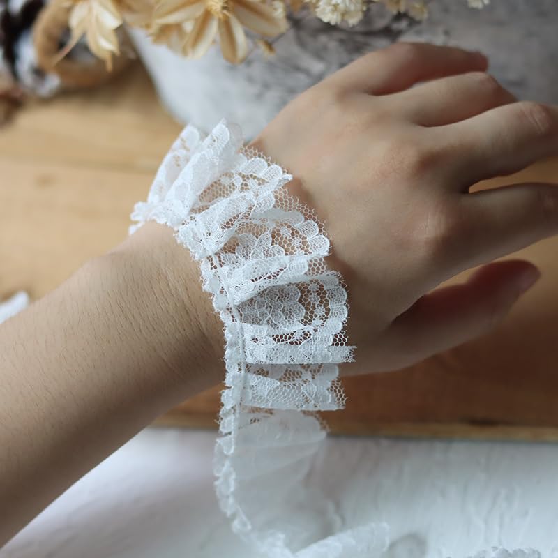 Koronkowe wykończenia, 1M biały bawełniany kołnierzyk 3D na rękaw dekolt suknia ślubna materiał ręcznie robione DIY sznurowadła plisowane akcesoria krawieckie