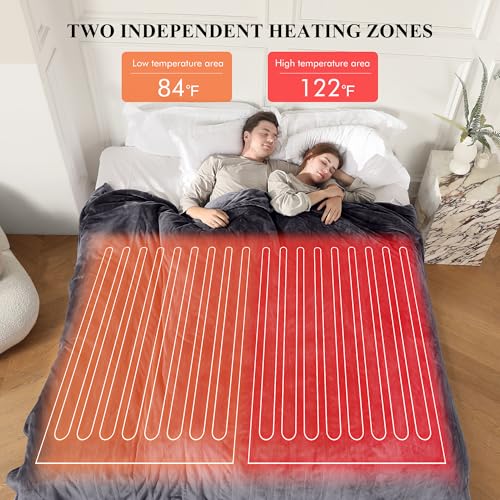 COZYTY Electric Blanket King Size, Super Soft Cozy Upgraded Flannel Heated Blanket Dual Control with 5 Heating Levels & 10 Hours Auto Off, Fast Heating & Overheat Protection, 100" x 90", Dark Gray by COZYTY - Image 4
