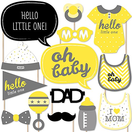 Hello Little One - Yellow And Gray - Neutral Baby Shower Photo Booth Props Kit - 20 Count #TOP6