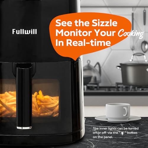 Image of Fullwill 6QT Air Fryer with Visible Window,Nonstick and Dishwasher-Safe Basket,12-in-1 Multi-Function Air Fry,Roast,Bake, Dehydrate, Fries,for Family Party,1700W,Black