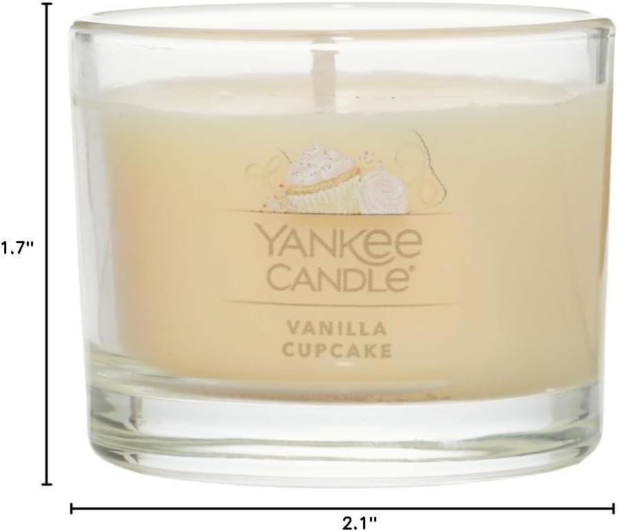 Yankee Candle Signature Votive Mini Candle Jar, Vanilla Cupcake Scent, Natural Soy Wax Blend Candle with Natural Fiber Wick, 1.3 OZ Glass Jar (Pack of 12)