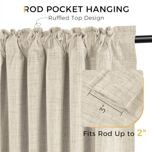 INOVADAY Blackout Curtains, 2-Panel Linen Textured 100% Thermal Insulated Room Darkening Sun Blocking Drapes for Bedroom, Nursery, Living Room + 20 Curtain Ring Clips - Natural Flax W50”xL96” - Image 6