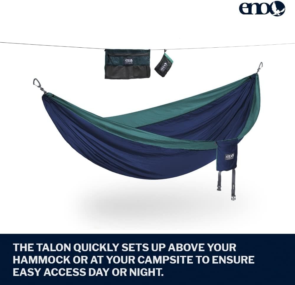 ENO Talon Hammock Organizer - Hanging Organizer for Camping & Backpacking Hammocks - Organizer Bag for Water Bottles, Travel Essentials, and Hiking Essentials - Marine/Seaglass