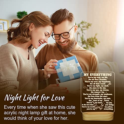 Lightzz I Love You Anniversary Sweet Gifts for Women, Gifts for Husband Wife My Everything My Love Acrylic Night Light, Wife Husband Birthday Gift