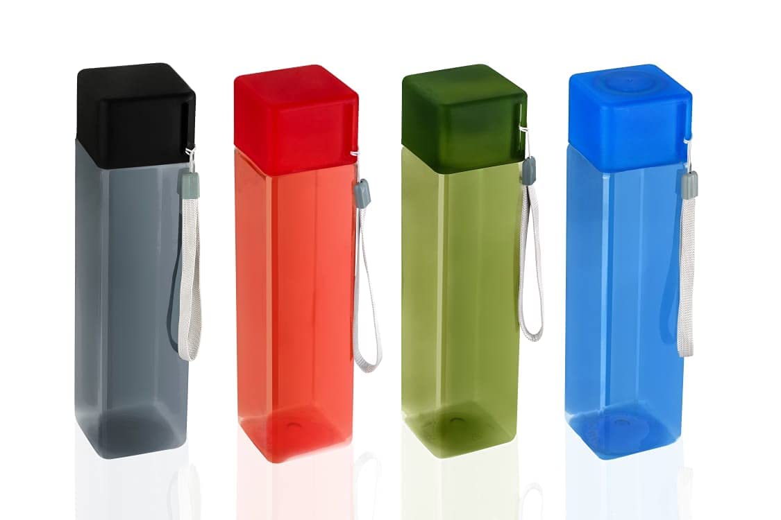 Finner Unbreakable Plastic 1 liter 4 Pieces Square Fridge Water Bottle With Cap Water bottle for Fridge, Gym, Yoga, Restaurant, Kitchen, Home, Office, Sports, School and Travelling- (Multi)