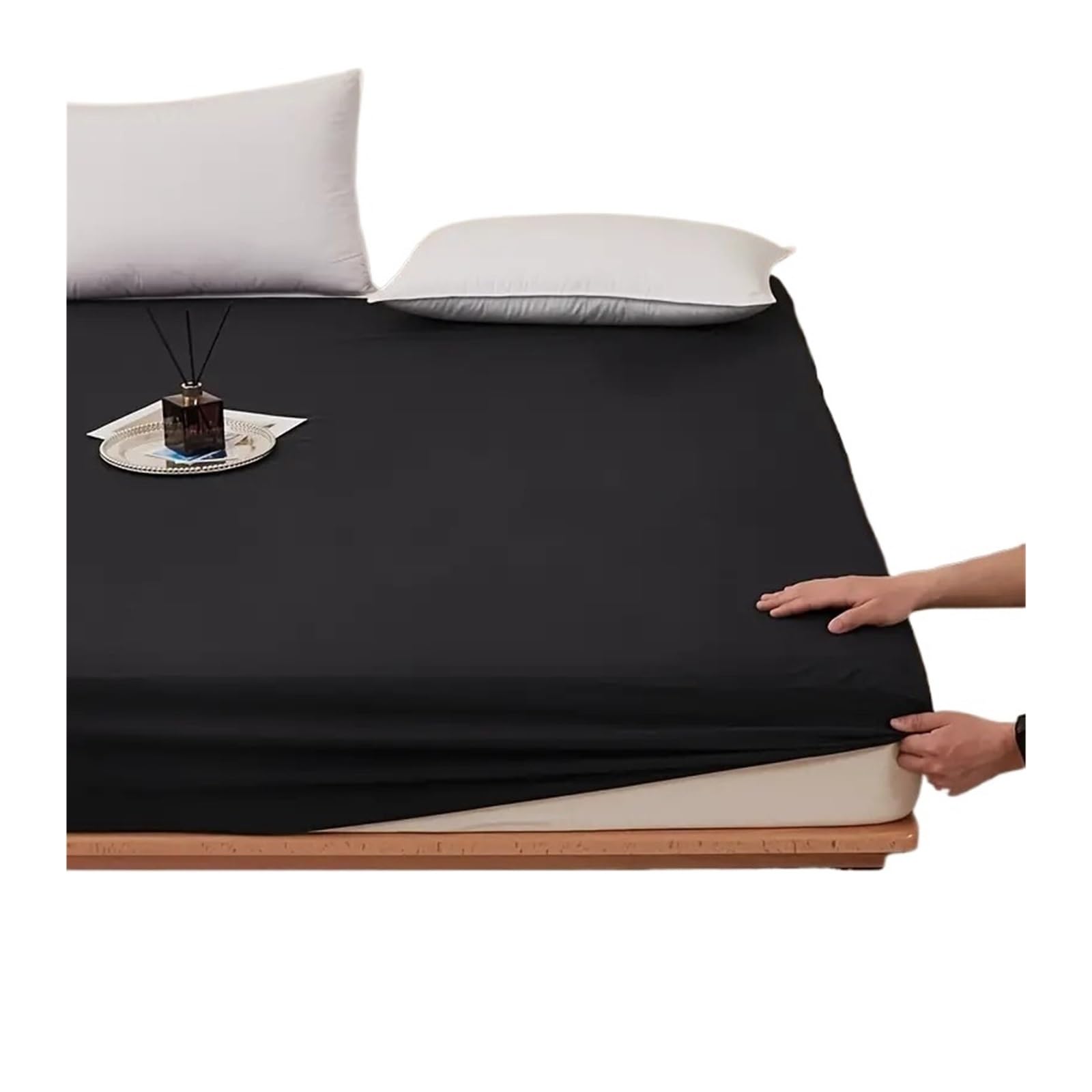 ZIHDKE 1pc Soft And Breathable Waterproof Fitted Sheet For Bedroom Deep Pocket Mattress Cover for Tatami(Black,120x200cm)