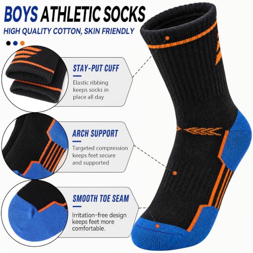 Image of Welwoos 6 Pairs Kids Boys Girls Socks Athletic Basketball Youth Sport Crew Cotton Breathable Soft Socks