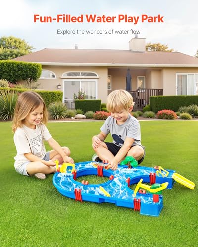 Image of VEVOR Water Table for Toddlers, Kids Activity Play Waterway, Outdoor Summer Water Park Playset with 39PCS Accessories for Backyard Lawn Beach, Activity Sensory Play Table for 3+ Years Boys Girls