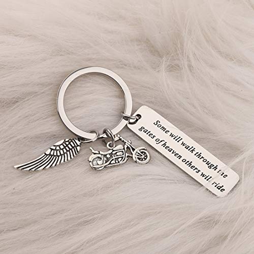 Image of CENWA Motorcycle Memorial Jewelry Memorial for Brother Dad Husband Sympathy Gift Some Will Walk Through The Gate Keychain