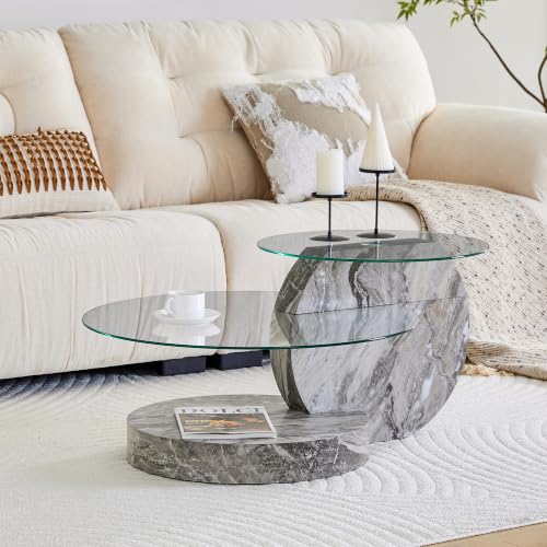 LINKHOO Table Basse, en Verre trempé, Design à Plusieurs Couches, Structure en MDF de Haute qualité, avec des Autocollants texturés Gris