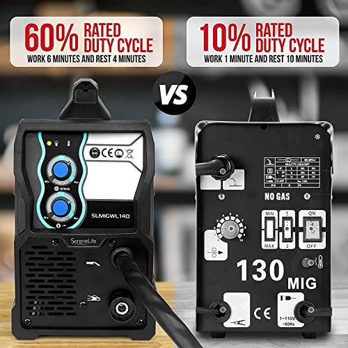 Serenelife Mig Welder Flux Core Welding Machine With Gas And No Gas, 130A Dc 110V 220V Igbt Inverter Welder With Automatic Wire Feed, Welding Gun, Ground Wire, Brush, Mask, Dual Voltage Adapter #TOP1
