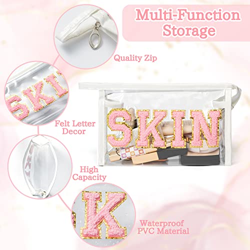 Preppy Patch Skin Sun Cosmetic Bag Varsity Letter Toiletry Bag Summer Beach Pool Aesthetic Waterproof Portable Cosmetic Bag Pvc Zipper Care Bag Women Travel Party Makeup Bag Girls Back To School Gifts #TOP2