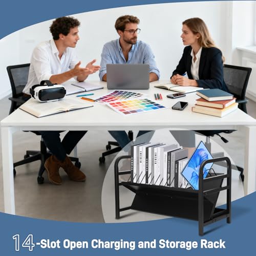 Support de charge ordinateur portable et rangement iPad à 14 emplacements - 3