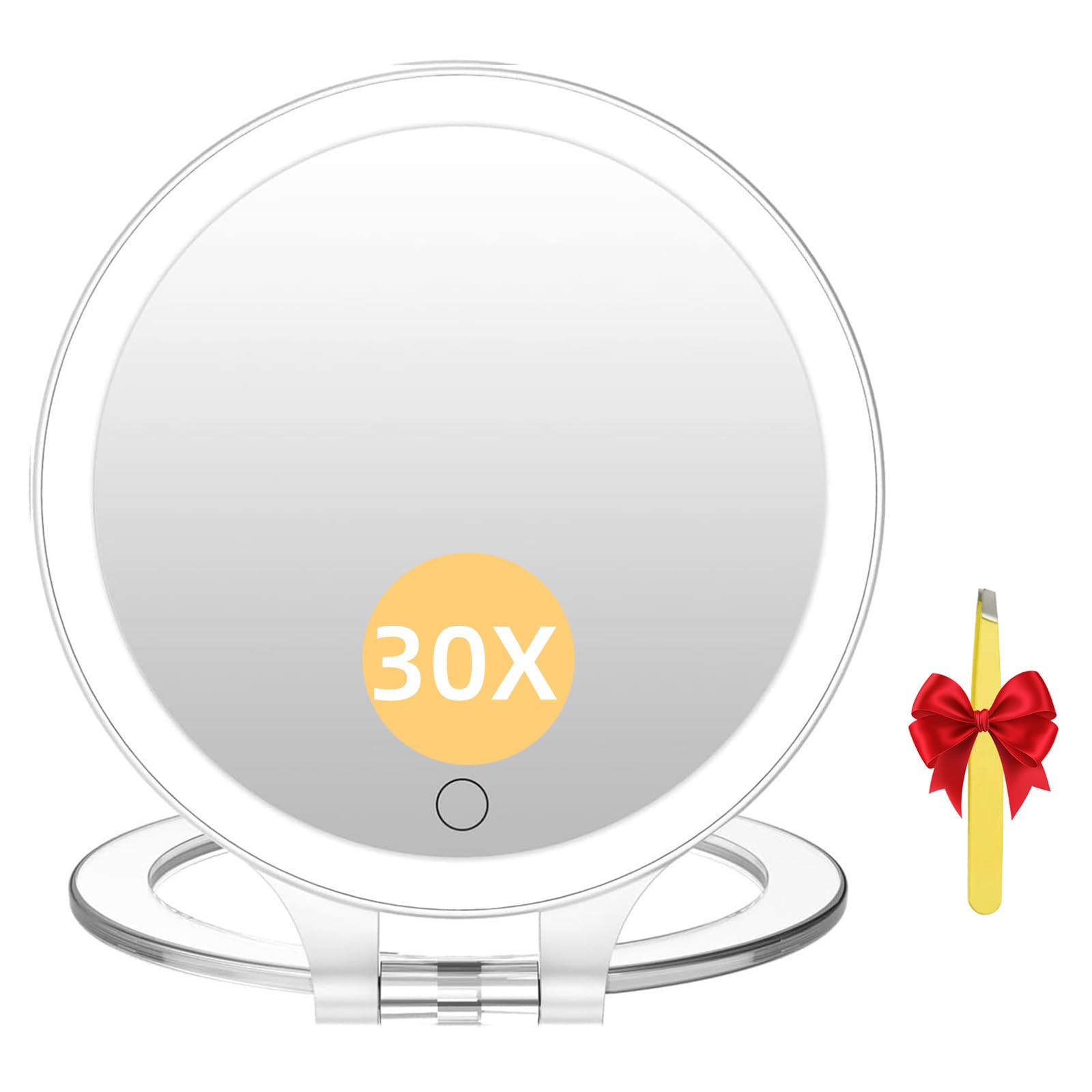 FASCINATE Magnifying Mirror 30X 1X Double Sided Magnification Makeup Vanity Mirror Rechargeable Lighted Mirror with 3 Color Setting Adjustable Rotation LED Vanity Desk Mirror