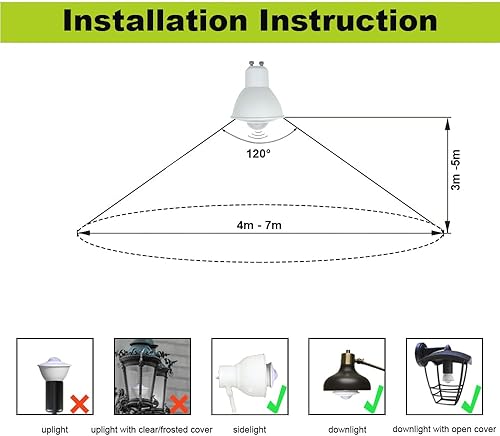 Miniatura 5 de Paquete de 2 bombillas LED GU10 de 5 W con sensor infrarrojo, equivalente a 50 W incandescentes, lámpara de detección de infrarrojos PIR de
