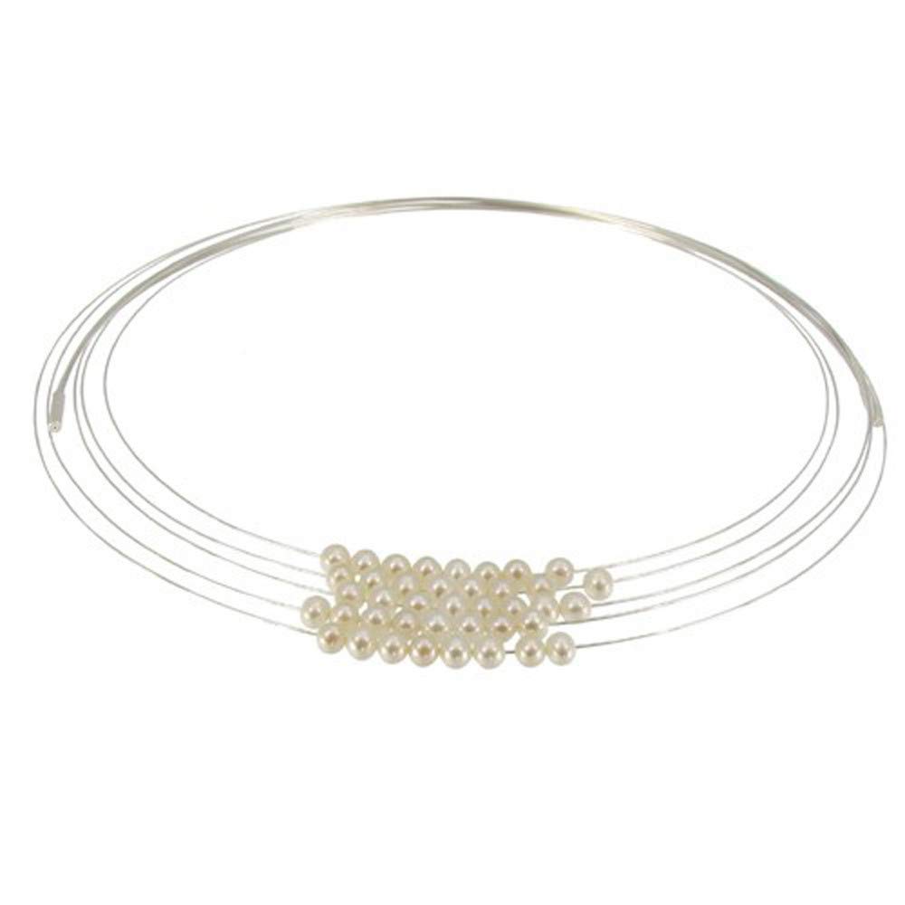 LES POULETTES BIJOUX - Collana Multi-Filo Argento 925 Rodiato e Perle Bianche