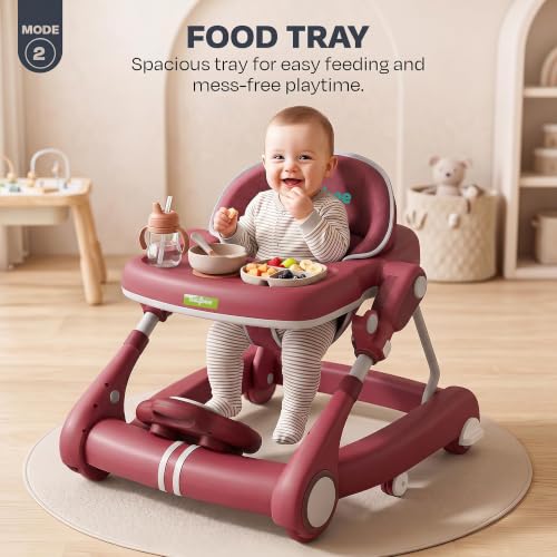 Image of Baybee Walker for Kids for 6 to 18 Months with Push Mode, Kick Play Music, Height Adjustable, Foldable Design, Musical Toy Panel and Food Tray, Walking Supporter for Baby (Red)