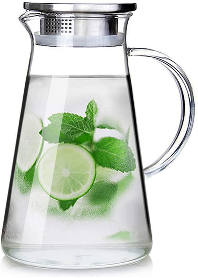 Glass Water jug Pitcher with with lid iced Tea Pitcher Water jug hot Cold Water ice Tea, Wine Coffee Milk and Juice Beverage Carafes 1.8 LTR, Pack of 1 (1800 ML Steel LID JUG)