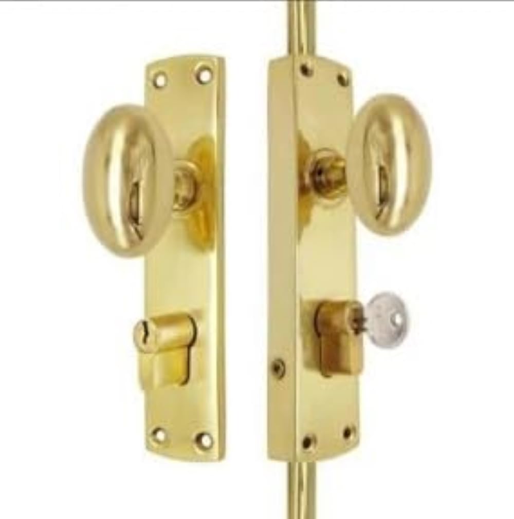 EuroArt Lock Box for Oval Knob Locking Espagnolette Bolt Durable Metal Housing for Secure Installation Fixings Included (Polished Brass)