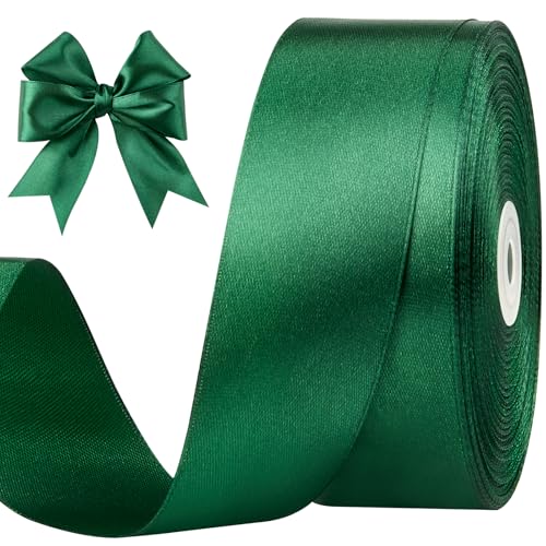 CLUEWR Dark Green Satin Ribbon 1-1/2 Inches 100 Yards
