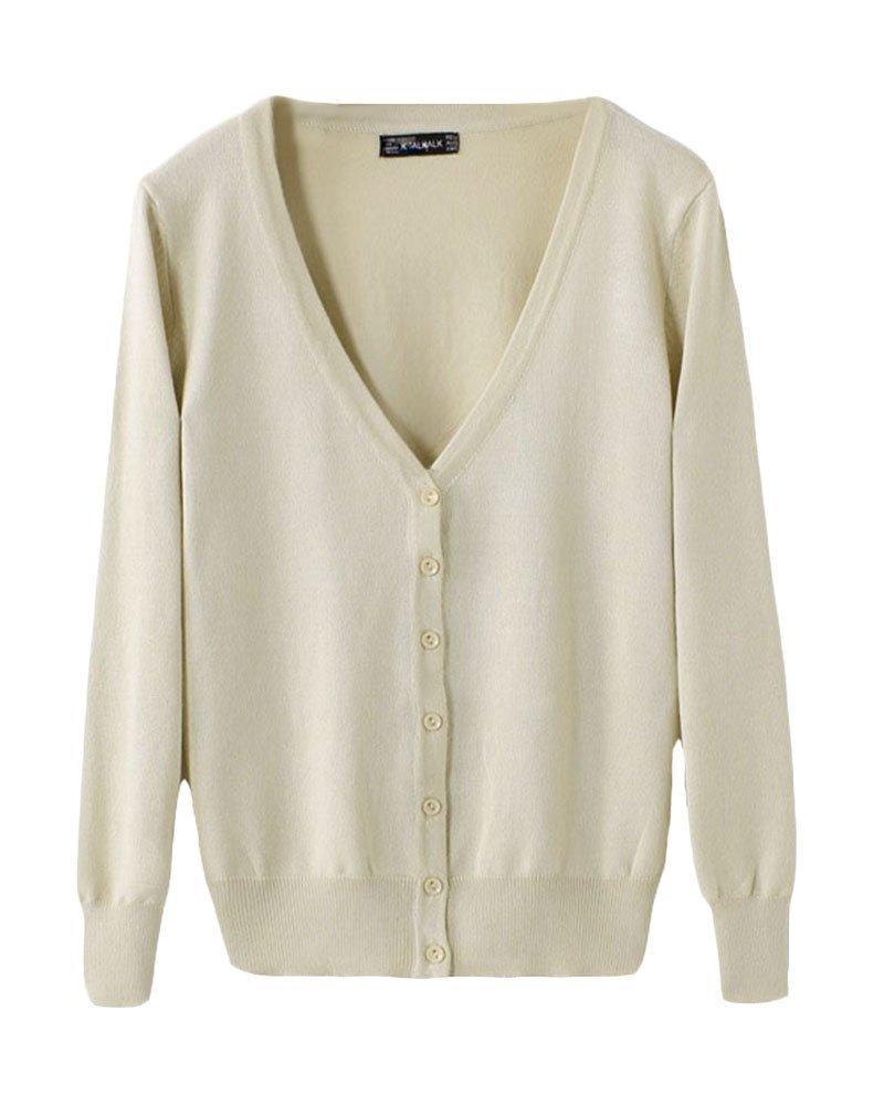 Classic Pink Women's Apricot Basic Cardigan V Neck Knit Spring Button Down Long Sleeve Sweater Outwear Xl
