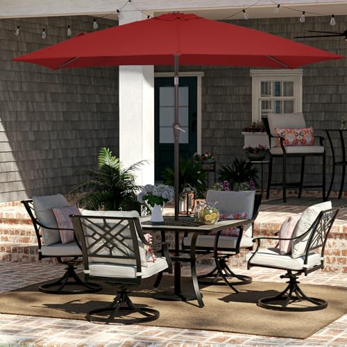 JEAREY 6.5x10 ft Rectangular Patio Umbrellas Rectangle Outdoor Umbrella with Push Button Tilt and Crank, Market Table Umbrella 6 Sturdy Ribs UV Protection for Poolside Garden Backyard Deck, Red by JEAREY - Used condition - Image 4