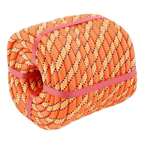 Double Braided Polyester Rope (1/2 in x 50 ft), High Strength Outdoor Climbing Rope, Strong Arborist Ropes for Rock Hiking Camping Construction Climbing Swing Sailing, Orange